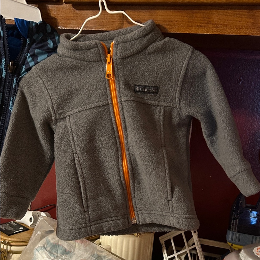 Columbia Kids Gray Fleece Hoodie with Orange Zipper and